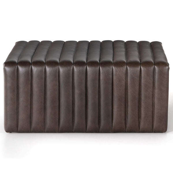 Home Fashion Augustine 36" Leather Ottoman Deacon Wolf By Four Hands