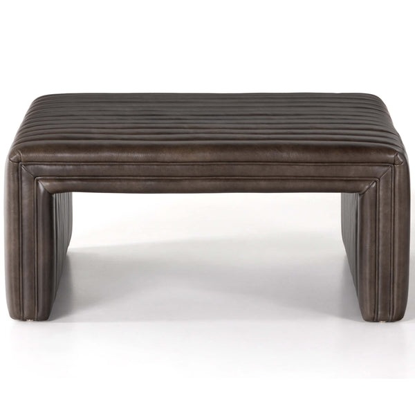 Home Fashion Augustine 36" Leather Ottoman Deacon Wolf By Four Hands