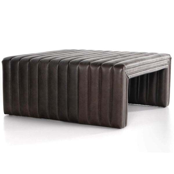 Home Fashion Augustine 36" Leather Ottoman Deacon Wolf By Four Hands