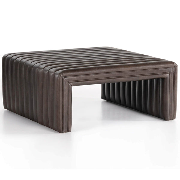 home fashion Augustine 36" Leather Ottoman Deacon Wolf by Four Hands