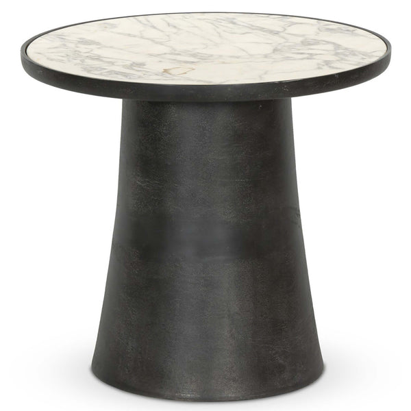 home fashion Balboa Outdoor End Table Veined White Marble by Four Hands