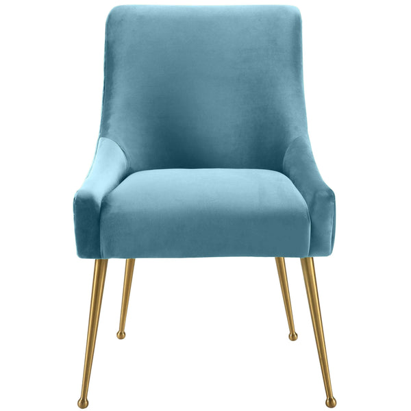 Home Fashion Beatrix Side Chair Sea Blue Velvet/Brushed Gold Base