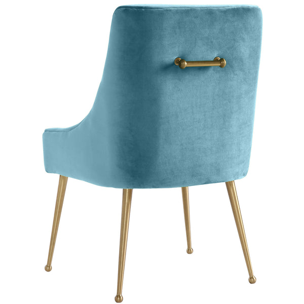 Home Fashion Beatrix Side Chair Sea Blue Velvet/Brushed Gold Base