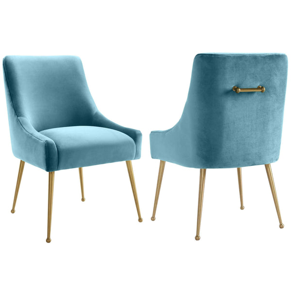 Home Fashion Beatrix Side Chair Sea Blue Velvet/Brushed Gold Base