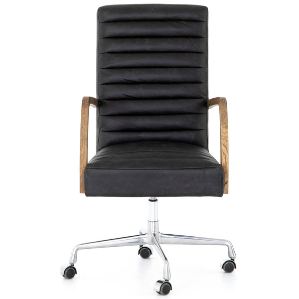 Home Fashion Bryson Leather Channeled Desk Chair Durango Smoke By Four Hands