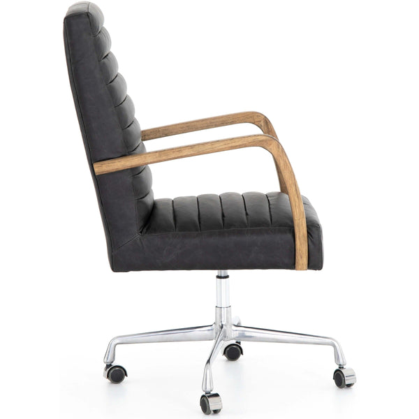 Home Fashion Bryson Leather Channeled Desk Chair Durango Smoke By Four Hands