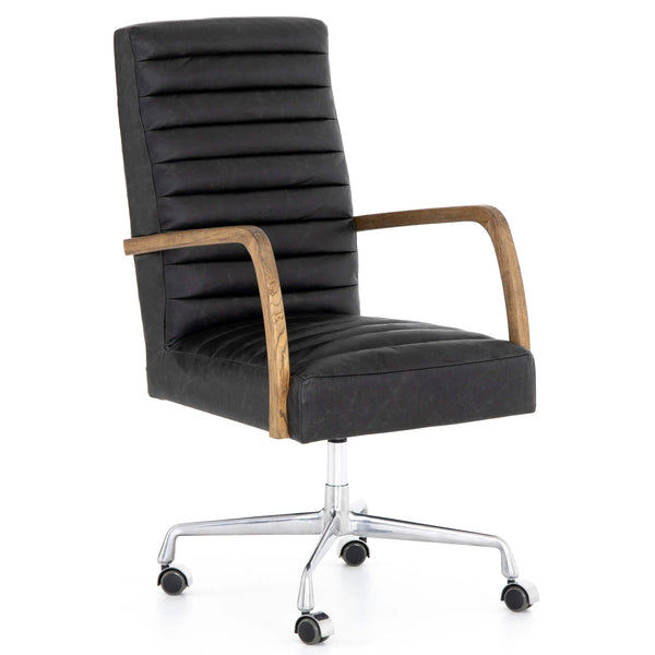 home fashion Bryson Leather Channeled Desk Chair Durango Smoke by Four Hands