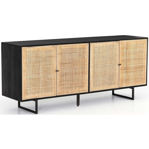 home fashion Carmel 4 Door Sideboard Black Wash/Cane Natural by Four Hands