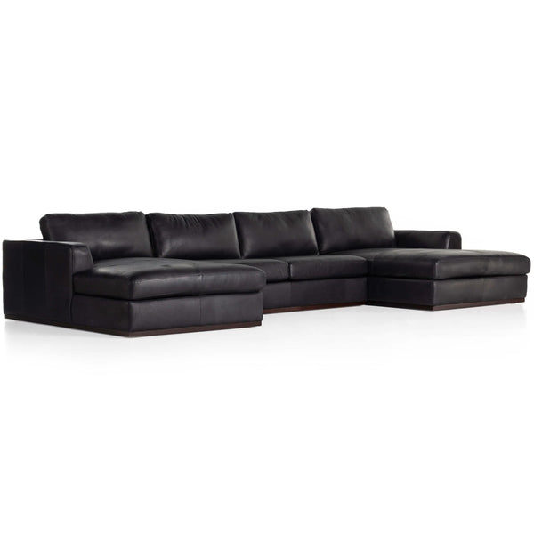 home fashion Colt 3 Piece Leather U Sectional Heirloom Black by Four Hands