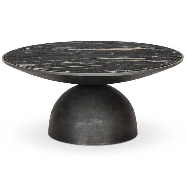 home fashion Corbett Coffee Table Polished Black Marble/Hammered Grey Base by Four Hands