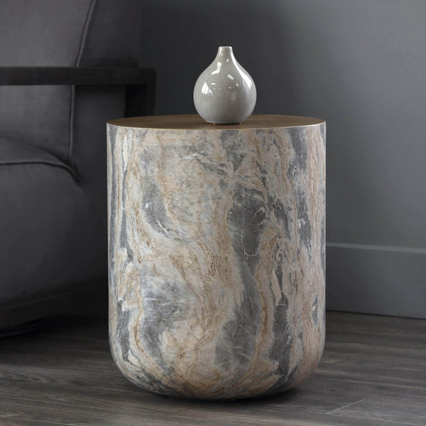 Home Fashion Diaz End Table Marble Look/Antique Brass