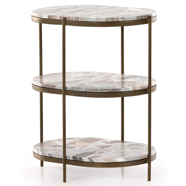 home fashion Felix Oval Nightstand Canyon Marble/Antique Brass by Four Hands