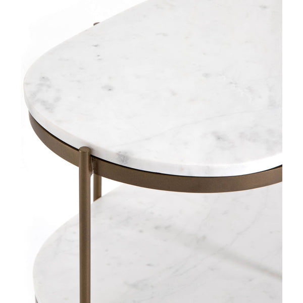 Home Fashion Felix Oval Nightstand White Marble/Antique Brass By Four Hands