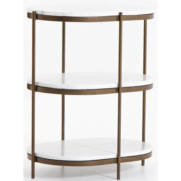 home fashion Felix Oval Nightstand White Marble/Antique Brass by Four Hands