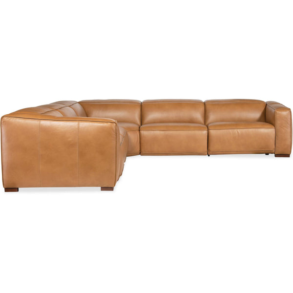 Home Fashion Fresco 5 Seat Power Leather Sectional Zen Caramel