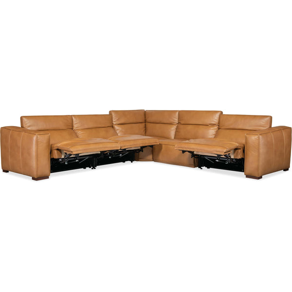 Home Fashion Fresco 5 Seat Power Leather Sectional Zen Caramel