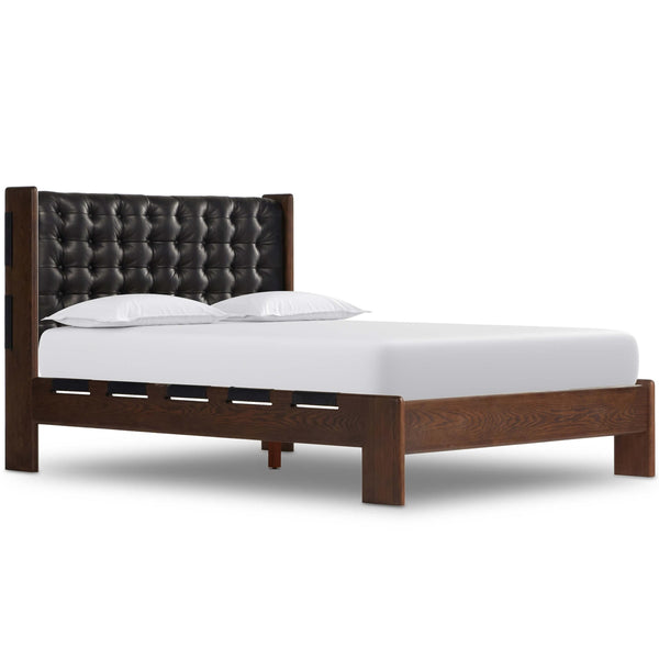 home fashion Halston Leather Bed Heirloom Black by Four Hands
