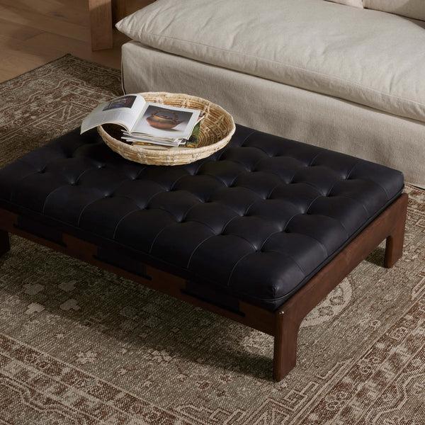 Home Fashion Halston Leather Cocktail Ottoman Heirloom Black By Four Hands