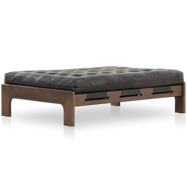 home fashion Halston Leather Cocktail Ottoman Heirloom Black by Four Hands