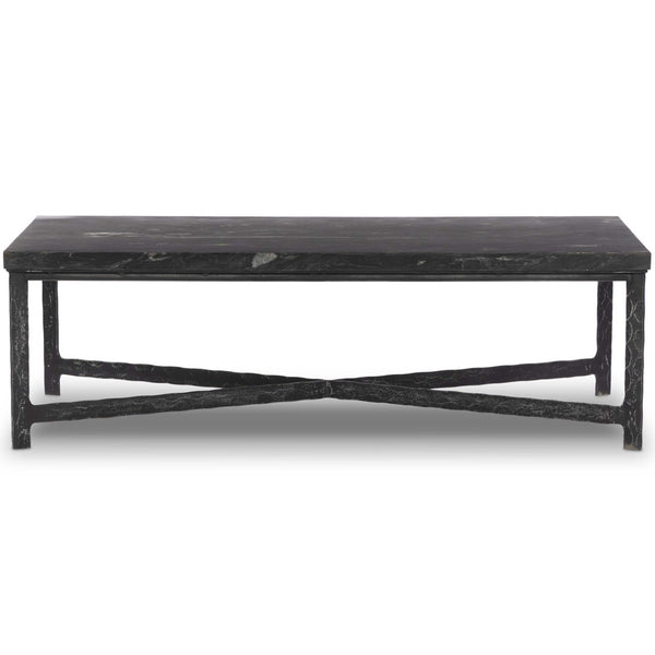 Home Fashion Hammered Iron Coffee Table Charcoal Marble/Hammered Black By Four Hands