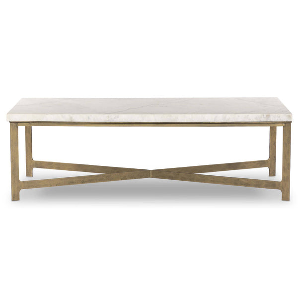 Home Fashion Hammered Iron Coffee Table White Marble/Hammered Antique Brass By Four Hands