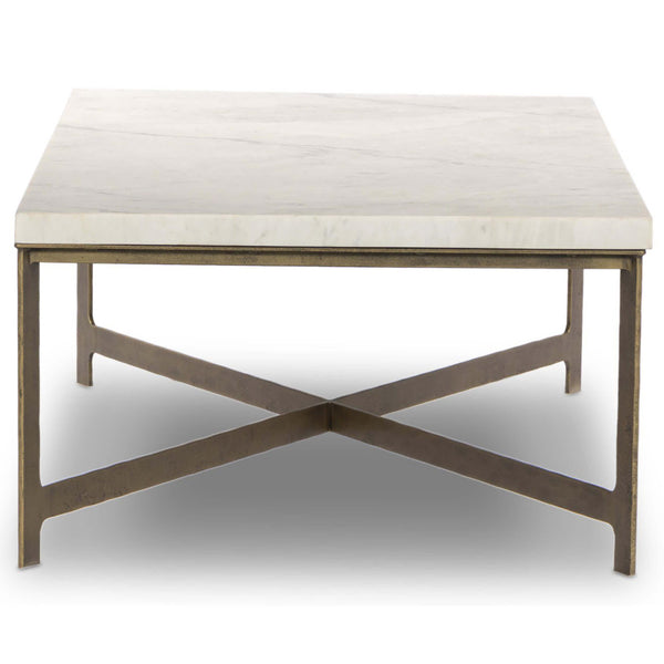 Home Fashion Hammered Iron Coffee Table White Marble/Hammered Antique Brass By Four Hands