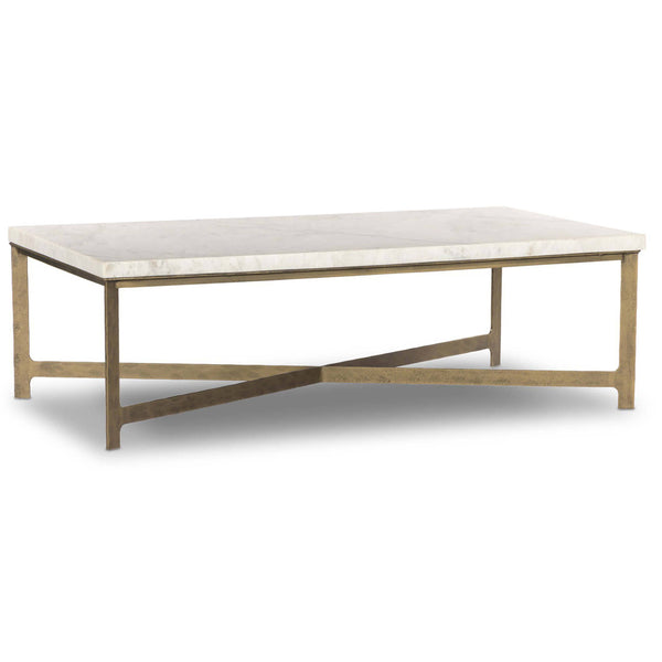 home fashion Hammered Iron Coffee Table White Marble/Hammered Antique Brass by Four Hands
