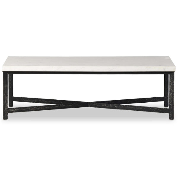 Home Fashion Hammered Iron Coffee Table White Marble/Hammered Black By Four Hands