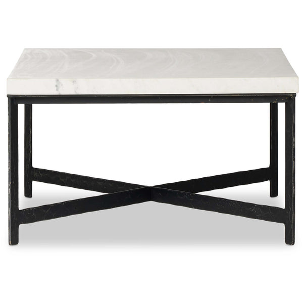 Home Fashion Hammered Iron Coffee Table White Marble/Hammered Black By Four Hands