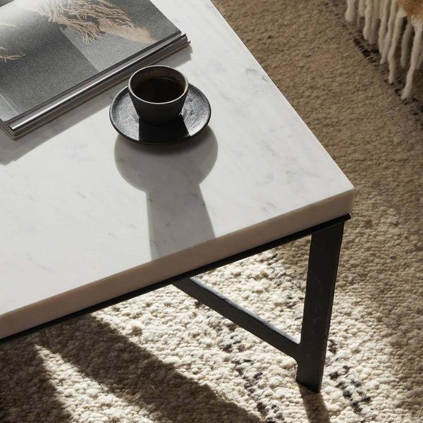 Home Fashion Hammered Iron Coffee Table White Marble/Hammered Black By Four Hands