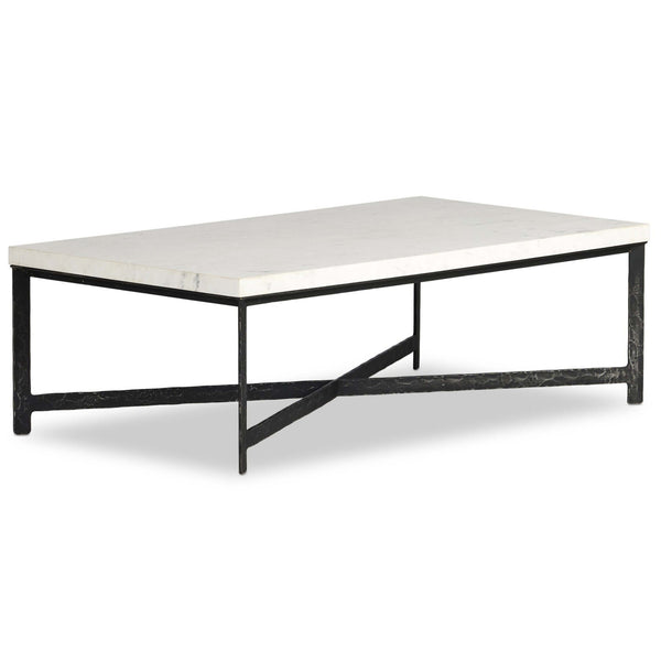 home fashion Hammered Iron Coffee Table White Marble/Hammered Black by Four Hands