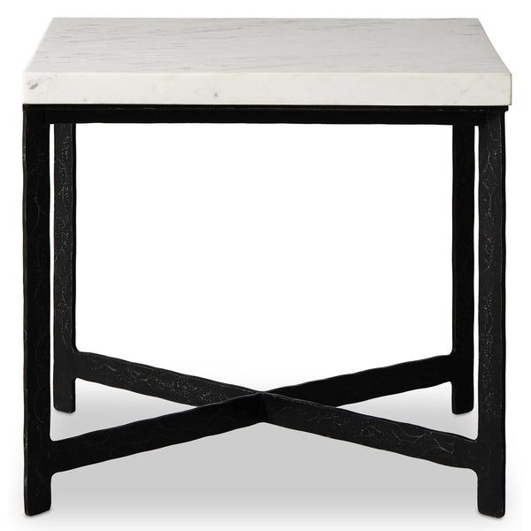 Home Fashion Hammered Iron End Table White Marble/Hammered Black By Four Hands