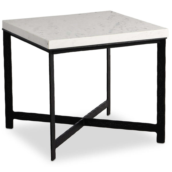 home fashion Hammered Iron End Table White Marble/Hammered Black by Four Hands