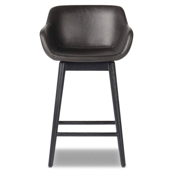 Home Fashion Hannah Leather Swivel Bar & Counter Stool Sonoma Black By Four Hands