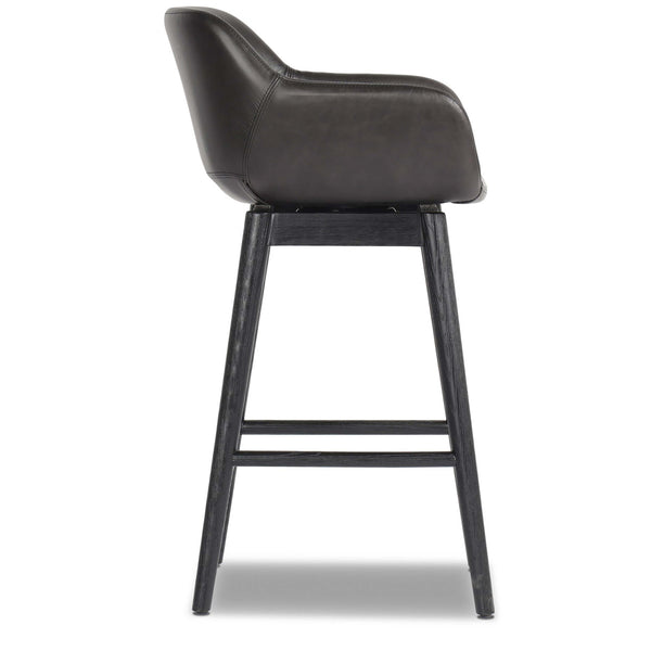 Home Fashion Hannah Leather Swivel Bar & Counter Stool Sonoma Black By Four Hands