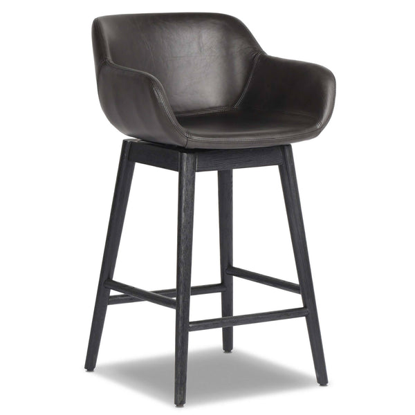 home fashion Hannah Leather Swivel Bar & Counter Stool Sonoma Black by Four Hands