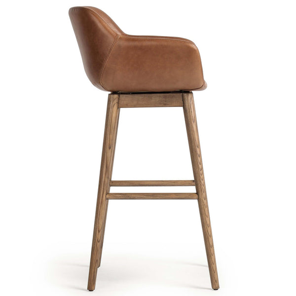 Home Fashion Hannah Leather Swivel Bar & Counter Stool Sonoma Chestnut By Four Hands