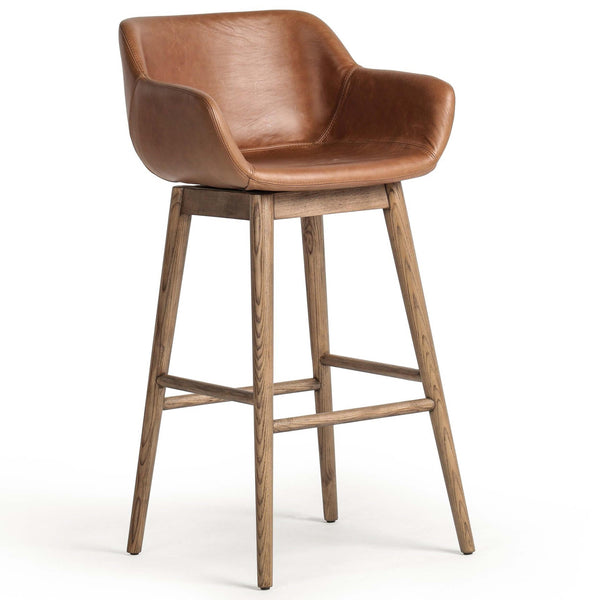 home fashion Hannah Leather Swivel Bar & Counter Stool Sonoma Chestnut by Four Hands