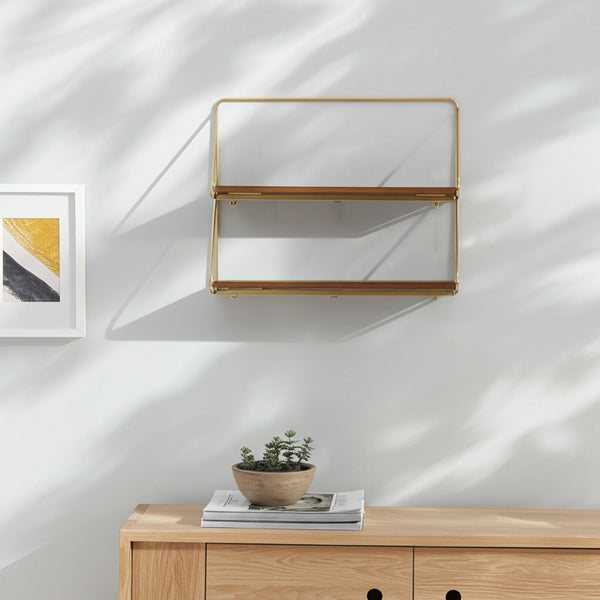 Home Fashion 2 Tier Wall Shelf Gold