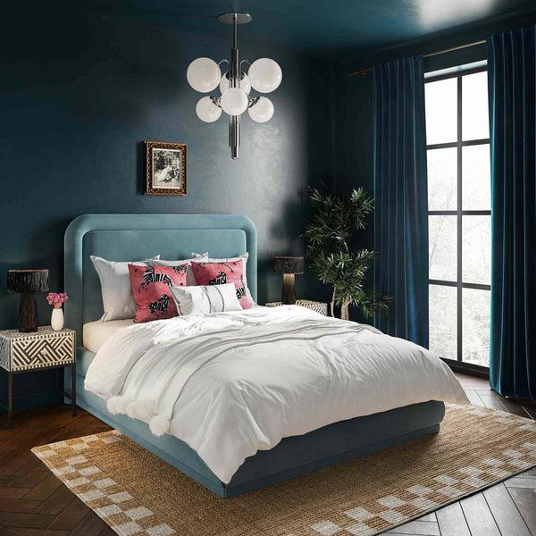 Home Fashion Briella Velvet Bed Bluestone