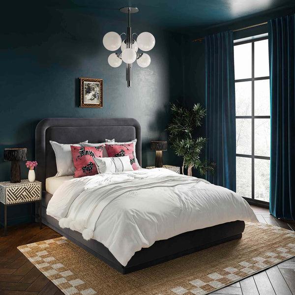 Home Fashion Briella Velvet Queen Bed Dark Grey