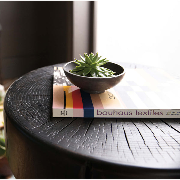 Home Fashion Carved Stump Side Table Black