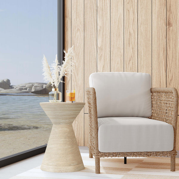 Home Fashion Fern Outdoor Round Accent Table Beige