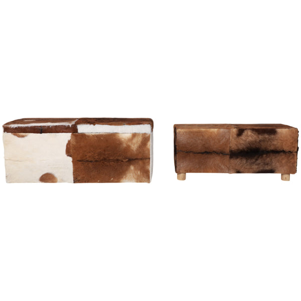 Home Fashion Hair On Hide Benches Multi Set Of 2