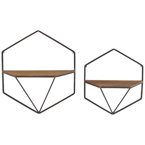 home fashion Hexagon Wall Shelves Brown Set of 2