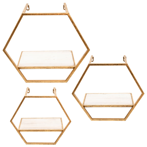 home fashion Hexagon Wall Shelves Gold Set of 3