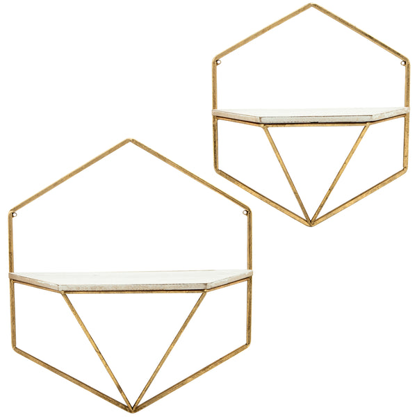 home fashion Hexagon Wall Shelves Gold/White