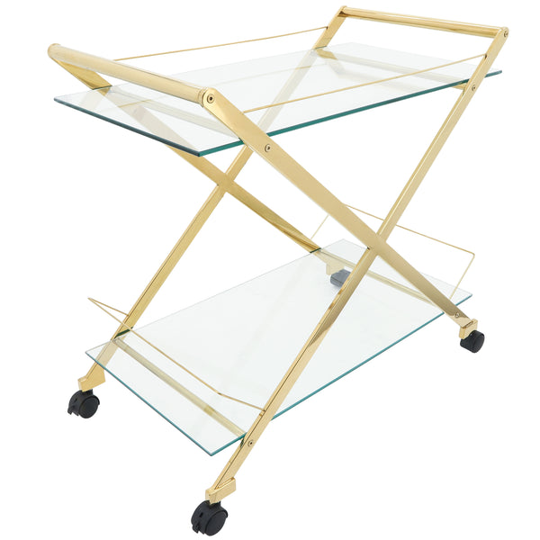 Home Fashion Rolling Bar Cart Gold