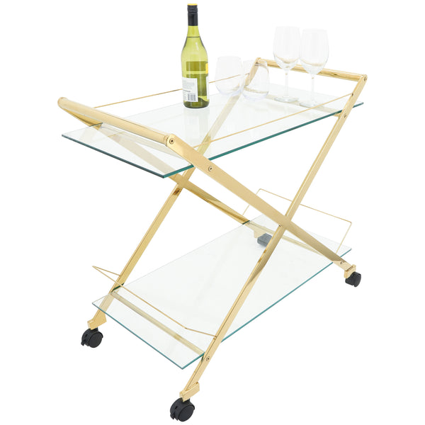 Home Fashion Rolling Bar Cart Gold