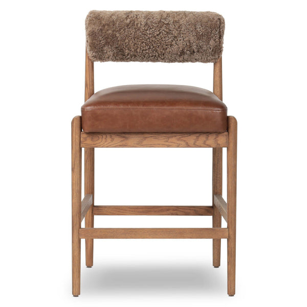 Home Fashion Jazelle Leather Bar & Counter Stool Taupe Shearling/Havana Brown By Four Hands